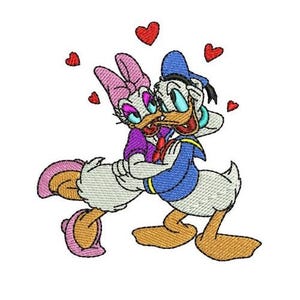Valentine Donald & daisy Ducks Machine Embroidery Design, Disney Design, Cartoon Embroidery Pattern, Donald and Daisy Duck Embroidery