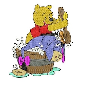 Winnie the Pooh Bathing Eeyore Machine Embroidery Design, Disney Shy Donkey Design, Cartoon Embroidery Pattern, Eeyore Embroidery