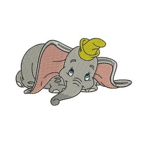 Laying Down Dumbo Machine Embroidery Design, Disney Character Design, Cartoon Elephant Embroidery Pattern, Elephant with Big Ears Design