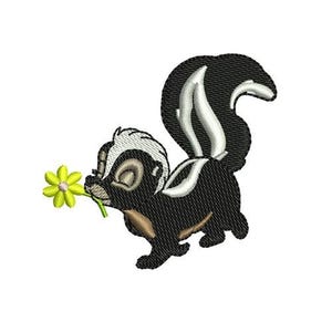Diseño de bordado a máquina de Flower Skunk, diseño de Disney, patrón de bordado de dibujos animados, bordado del personaje de Bambi, bordado del mejor amigo de Bambi
