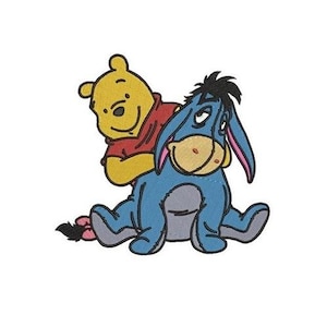 Winnie the Pooh Hugging Eeyore Machine Embroidery Design, Disney Shy Donkey Design, Cartoon Embroidery Pattern, Winnie The Pooh Embroidery