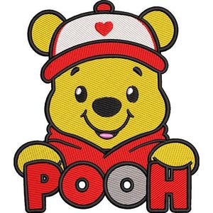 Winnie The Pooh Baseball Cap Machine Embroidery Design, Pooh Teddy Bear Embroidery, Disney Animal Character, Cartoon Embroidery Pattern