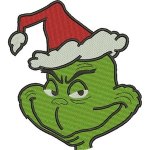 Christmas Grinch Head Machine Embroidery Design, Disney Cartoon Character Embroidery Design, Xmas Grinch With Santa Hat Embroidery Pattern