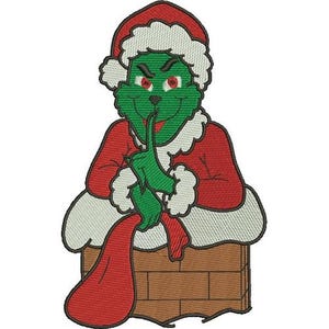 Christmas Santa Grinch In Chimney Machine Embroidery Design, Xmas Grinch With Presents Embroidery Pattern, Disney Character Embroidery