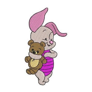 Piglet Hugging Teddy Bear Machine Embroidery Design, Disney Character Design, Winnie The Pooh Friend Embroidery Pattern, Piglet Embroidery