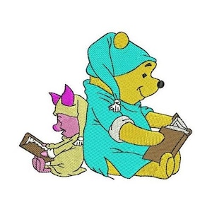Bedtime Stories with Winnie The Pooh & Piglet Machine Embroidery Design, Disney Characters Design, Cartoon Friends Embroidery Pattern