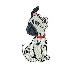 Diseño de bordado a máquina de cachorro dálmata mirando hacia arriba, diseño de Disney, patrón de bordado de dibujos animados, bordado de personajes de 101 dálmatas