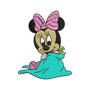 Baby Minnie Mouse in Bow and Blanket Machine Embroidery Design, Disney Character Design, Mickey & Friends Character Embroidery Pattern