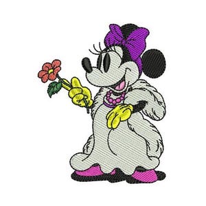 Diseño de bordado a máquina de la princesa Minnie Mouse con abrigo de piel, patrón de bordado de Disney Mickey y sus amigos, bordado de Minnie Mouse