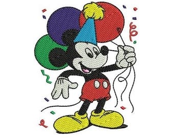 Mickey Mouse with Party Balloons Machine Embroidery Design, Disney Character Design, Mickey & Friends Character Embroidery Pattern