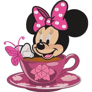 Minnie Mouse in a Tea Cup Machine Embroidery Design - 2 sizes, Disney Character, Cartoon Embroidery Pattern, Mickey & Friends