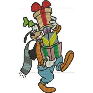Goofy in Scarf and Gifts Machine Embroidery Design - 4 sizes, Disney Design, Cartoon Dog Pattern, Mickey & Friends Character