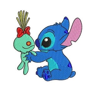 Stitch Holding Scrump Machine Embroidery Design, Disney Design, Cartoon Blue Alien Pattern, Lilo & Stitch Character Embroidery Design