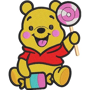 Motif de broderie Machine Winnie l'ourson avec des bonbons, broderie ourson ourson, personnage animal Disney, motif de broderie dessin animé