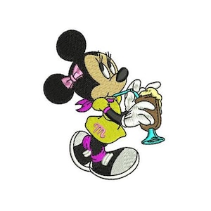 Soda Drinking Minnie Mouse Machine Embroidery Design, Mickey & Friends Character Embroidery Pattern, Minnie Mouse Embroidery, Disney Design