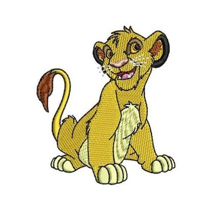Diseño de bordado a máquina de Simba travieso y sonriente, diseño de león de Disney, diseño de personaje de El Rey León, patrón de bordado de dibujos animados