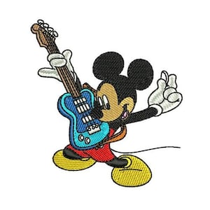 Rockstar Mickey Mouse Playing Guitar Machine Embroidery Design, Disney Design, Mickey & Friends Embroidery Pattern, Mickey Mouse Embroidery