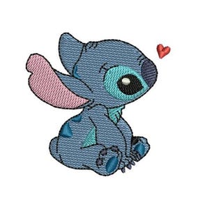 Valentines Love Small Stitch Hearts Machine Embroidery Design, Lilo & Stitch Character Design, Disney Design, Cartoon Blue Alien Embroidery