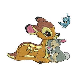 Fawn Bambi & Thumper Machine Embroidery Design, Disney Deer and Rabbit Design, Cartoon Animals Embroidery Pattern, Best Friends Design