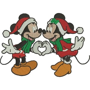 Christmas Mickey & Minnie Mouse Love Machine Embroidery Design, Disney Mouse Couple Character, Valentines Sweethearts Embroidery Pattern
