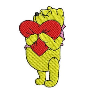 Valentine Winnie Hugging Heart Machine Embroidery Design - 24 sizes, Disney Design, Cartoon Embroidery Pattern, Pooh Teddy Bear Character