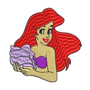 Princess Ariel with Shell Machine Embroidery Design, Disney Little Mermaid Character Embroidery Pattern, Ariel Embroidery Design