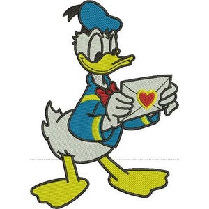 Valentine Donald Duck with Love Letter Machine Embroidery Design - 4 sizes, Disney Design, Cartoon Duck Embroidery Pattern