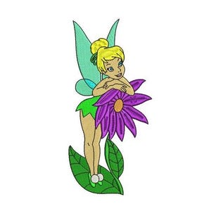 Tinker Bell Resting on Daisy Flower Machine Embroidery Design, Disney Design, Cartoon Embroidery Pattern, Peter Pan Character Design