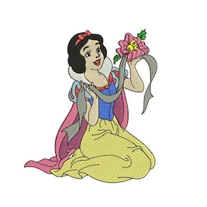 Bonito diseño de bordado de Blancanieves, diseño de princesa Disney, patrón de bordado de dibujos animados, personaje de Blancanieves y los siete enanitos