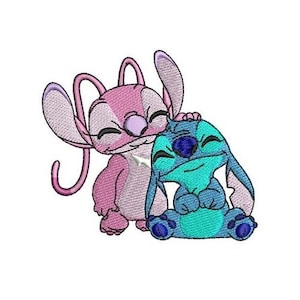 Adorable Stitch & Angel Hugging Machine Embroidery Design, Disney Character Design, Cartoon Embroidery Pattern, Lilo and Stitch Design