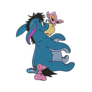 Pooh Bear's Friend Iejoor machineborduurontwerp, Disney Shy Donkey ontwerp, cartoon borduurpatroon, vlinder op Iejoors neus ontwerp