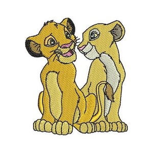 Diseño de bordado a máquina de Nala y Simba, diseño de bordado de personajes de Disney, patrón de bordado de personajes de El Rey León, bordado de San Valentín
