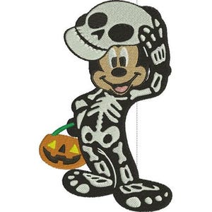 Skeleton Mickey Mouse with Pumpkin with  Machine Embroidery Design, Disney Character Design, Halloween Embroidery Pattern
