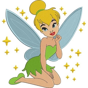 Desenho de bordado à máquina da Sininho - 2 tamanhos, desenho de personagem da Disney, padrão de bordado de desenho animado, desenho de bordado do personagem Peter Pan