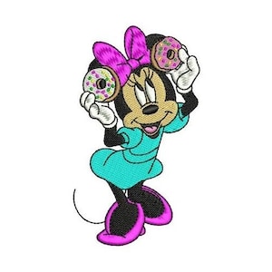 Minnie Mouse with Donuts Machine Embroidery Design, Disney Design, Cartoon Pattern, Mickey & Friends Character, Minnie Mouse Embroidery