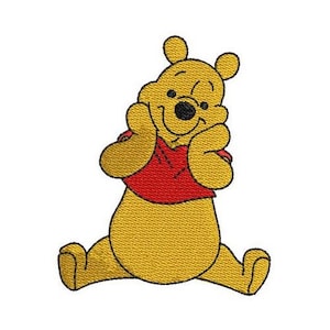 Squishing Wangen Winnie The Pooh Sitzende Stickdatei, Pooh Teddybär Stickerei, Disney Tier Charakter, Cartoon Stickmuster