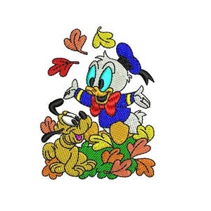Baby Donald Duck & Pluto Playing Machine Embroidery Design, Disney Design, Donald Duck Character Embroidery Pattern, Donald Duck Embroidery
