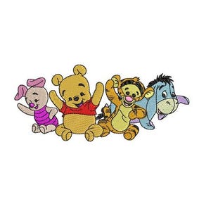 Young Winnie The Pooh & Friends Machine Embroidery Design, Tigger, Piglet and Winnie Characters Design, Cartoon Friends Embroidery Pattern