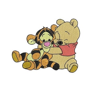 Baby Winnie The Pooh Hugging Tigger Machine Embroidery Design - 2 sizes, Disney Characters Design, Best Friends Embroidery Pattern