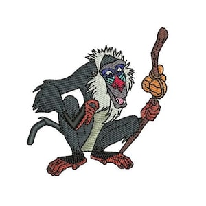 Mandrill Rafiki Machine Embroidery Design, Disney Design, The Lion King Character Embroidery Pattern, Wise Monkey Design, Jungle Animal