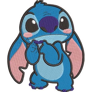 Diseño de bordado a máquina de puntada tímida, diseño de personaje de Disney, patrón de bordado de dibujos animados, personaje de Lilo y Stitch, extraterrestre azul