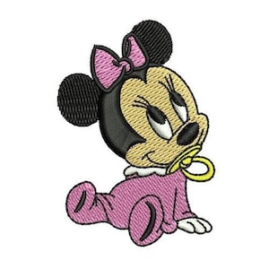 Baby Minnie Mouse with Pacifier Machine Embroidery Design, Disney Character Design, Mickey & Friends Character Embroidery Pattern