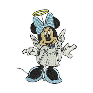 Diseño de bordado a máquina de ángel de Minnie Mouse, diseño de personaje de Disney, patrón de bordado de dibujos animados, Mickey y sus amigos