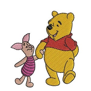 Diseño de bordado a máquina de Winnie Pooh y Piglet, diseño de Disney, patrón de bordado de amigos de dibujos animados, bordado de Winnie Pooh