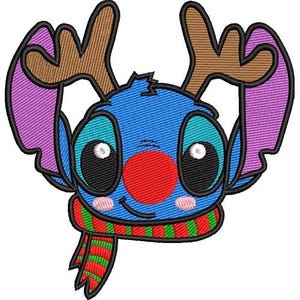 Reindeer Stitch in Scarf Machine Embroidery Design, Disney Character Design - 4 sizes, Cartoon Embroidery Pattern, Lilo & Stitch Design