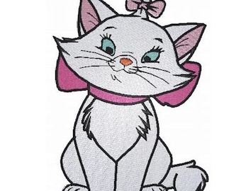 Diseño de bordado a máquina de la gatita Marie posando, diseño de gato Disney, patrón de bordado de personajes de Los Aristogatos, bordado de gatita traviesa