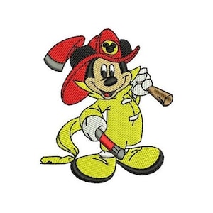 Fire Fighter Mickey Mouse Embroidery Design, Disney Character Design, Mickey & Friends Embroidery Pattern, Mickey Mouse Embroidery
