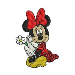 Spring Minnie Mouse with Daisy Embroidery Design, Disney Design, Mickey & Friends Character Embroidery Pattern, Minnie Mouse Embroidery