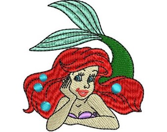 Princess Ariel Laying Down Machine Embroidery Design - 2 sizes, Disney Little Mermaid Character Embroidery Pattern, Ariel Embroidery Design