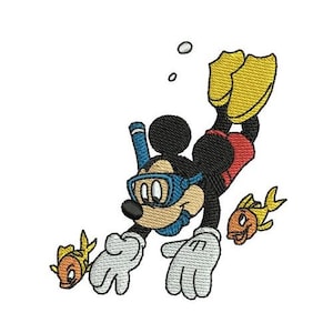 Scuba Diving Mickey Mouse Embroidery Design, Disney Character Design, Mickey & Friends Embroidery Pattern, Mickey Mouse Embroidery